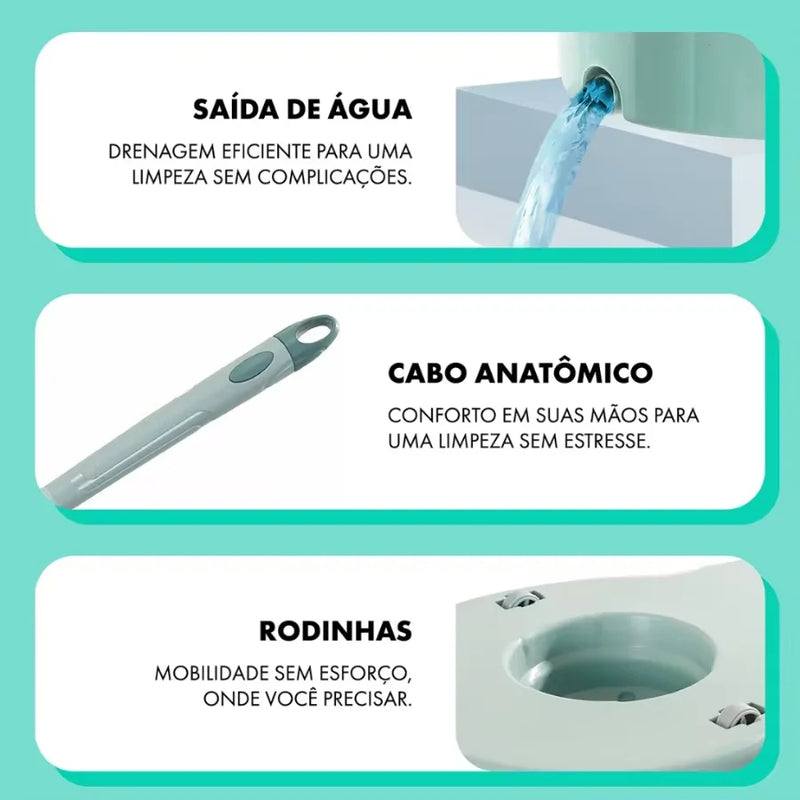 MOP Giratório 360º com Balde de 12 Litros e Cesto Inox | Alta Performance na Limpeza Pesada