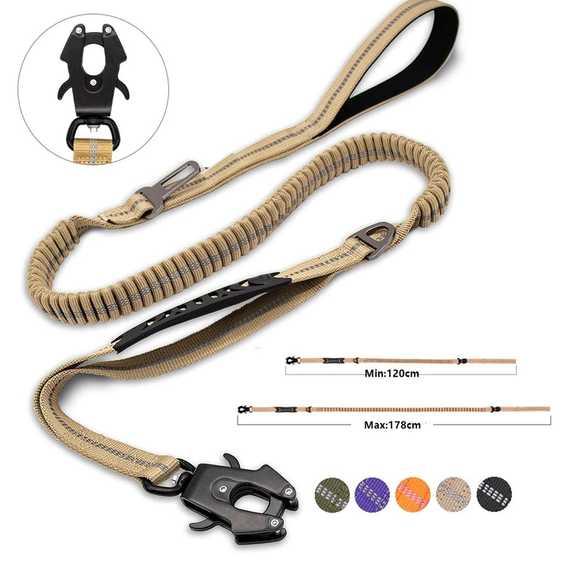 Coleira Tática com Amortecedor Bungee - Segurança e Controle para Seu Cão Aventureiro!