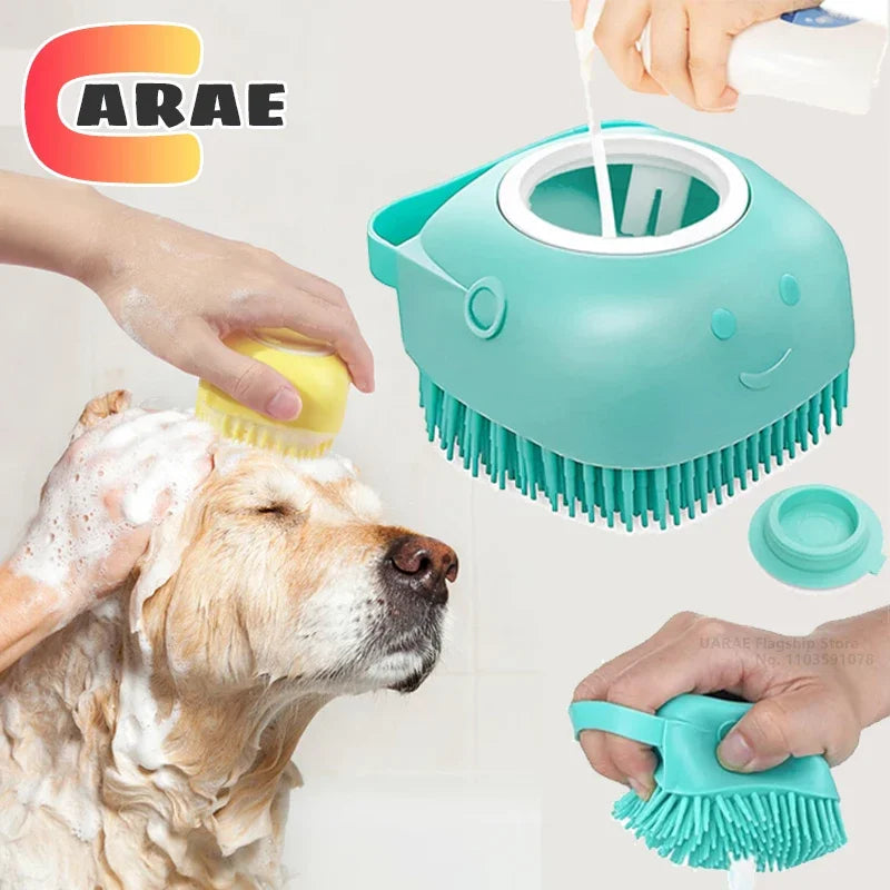 Escova de Banho para Pets – Massageie, Limpe e Economize Shampoo! 🐾🚿